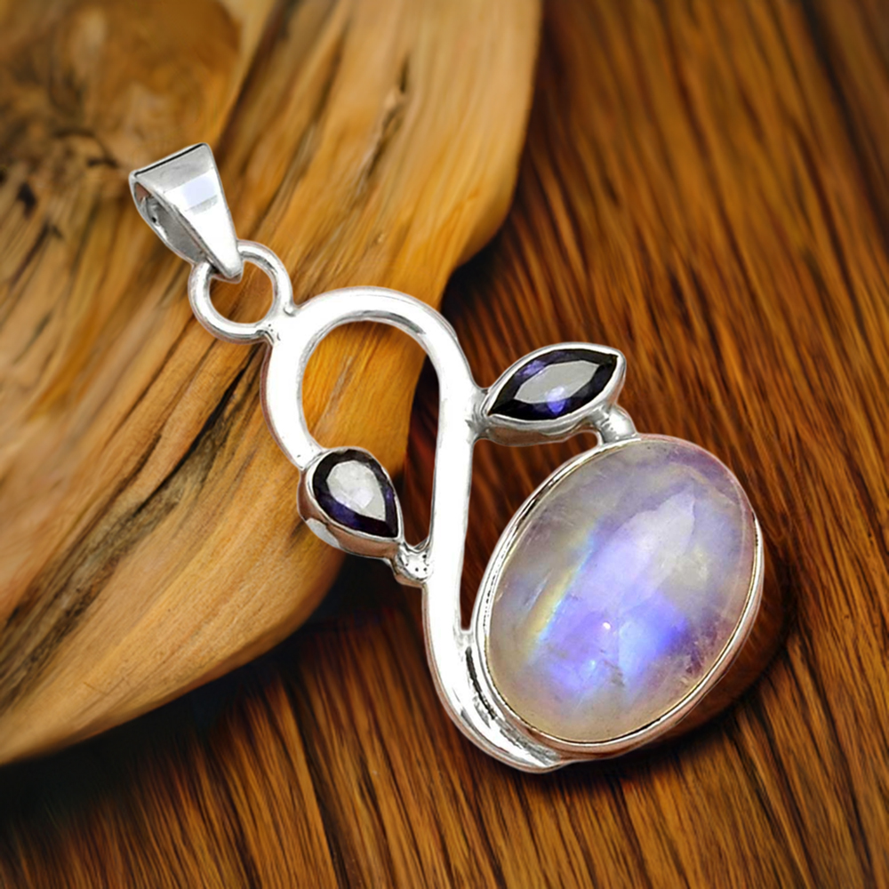 Solid Sterling Silver Handmade Pendants In Multi Gemstone Jewelry 925SP088-4