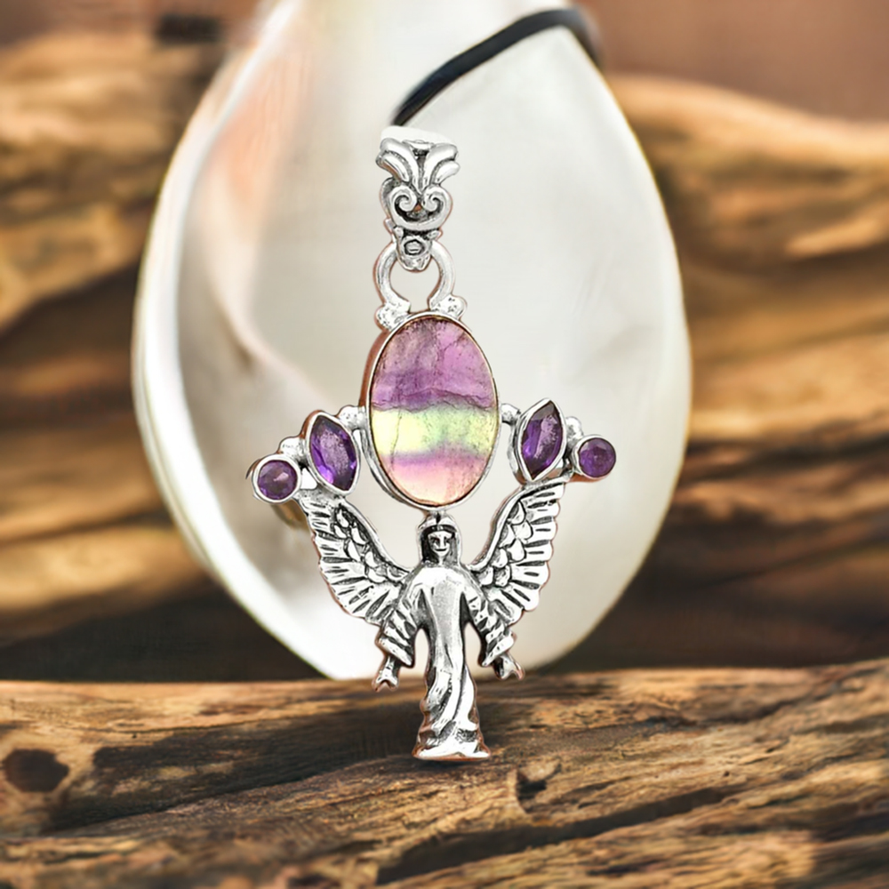 Multi Gemstone Pendants In 925 Solid Silver Jewelry 925SP089-7