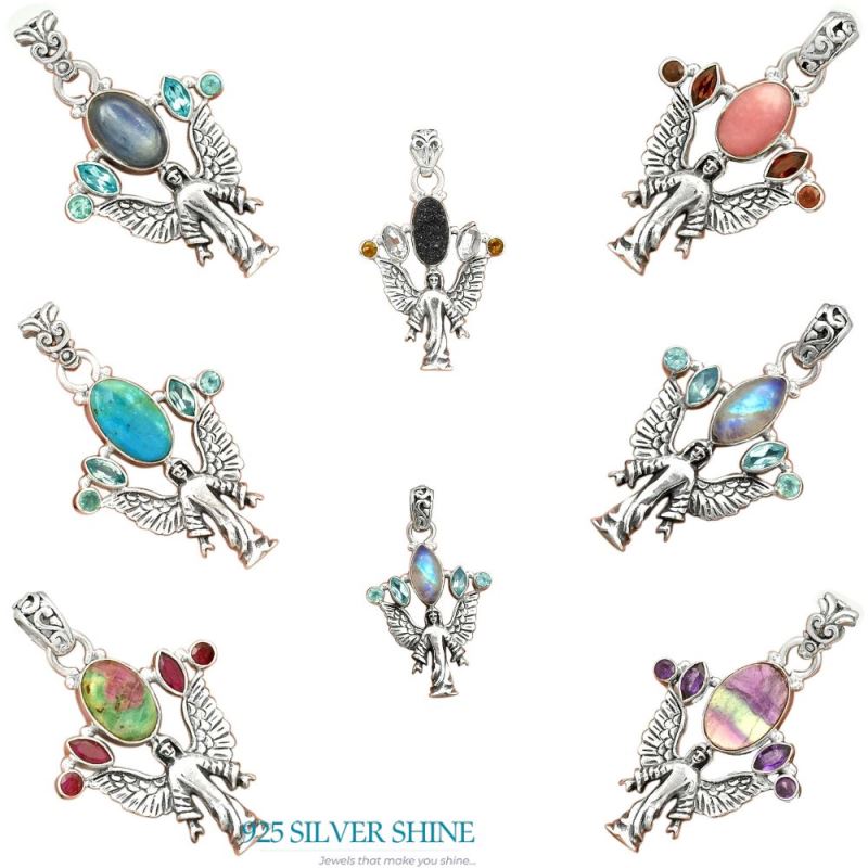 Multi Gemstone Pendants In 925 Solid Silver Jewelry 925SP089-7_4