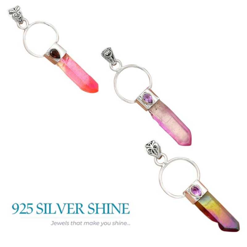 Multi Gemstone Handmade Pendants In Solid Sterling Silver Jewelry 925SP090-3_4