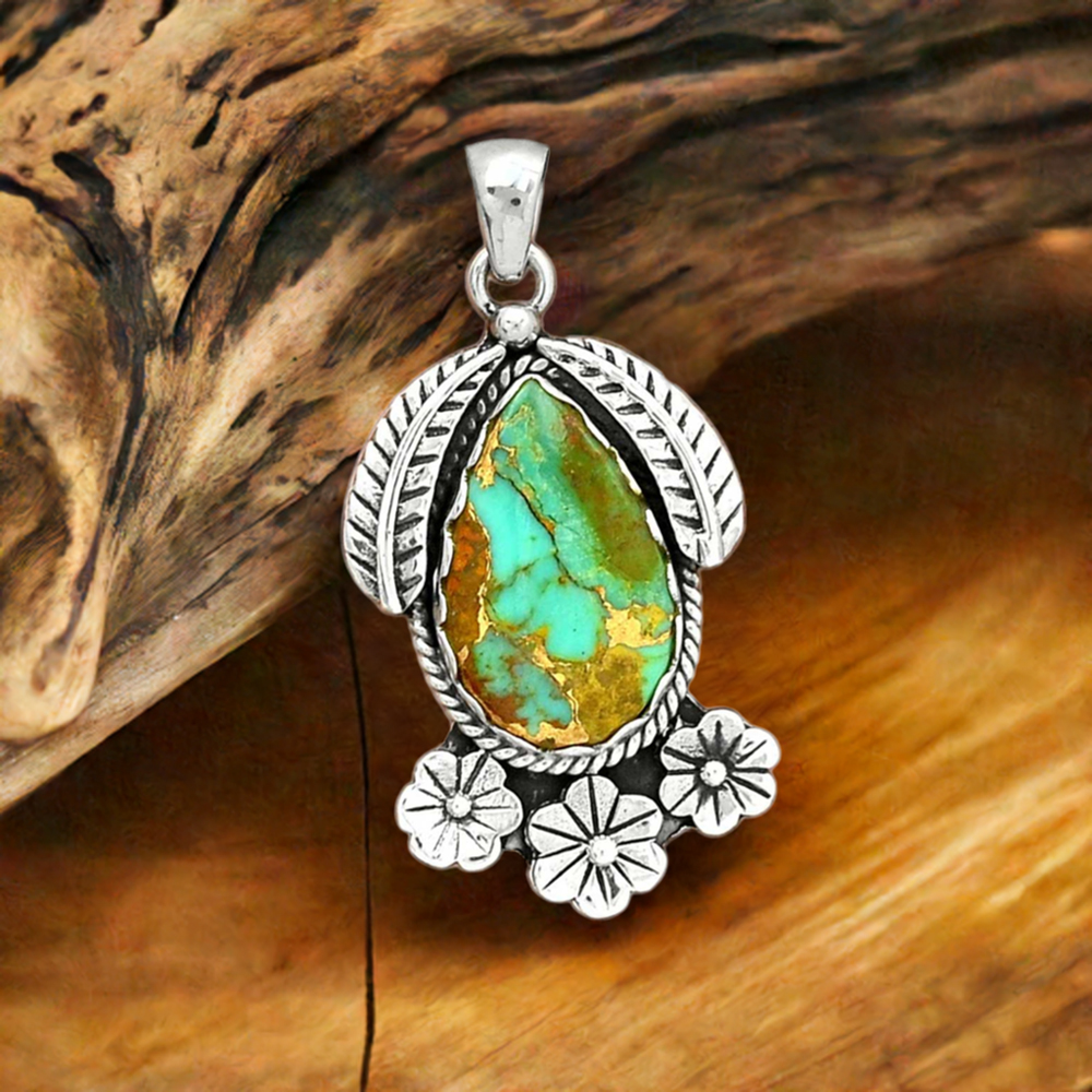 Copper Turquoise Gemstone Pendants In Fine Sterling Silver Jewelry 925SP091-1