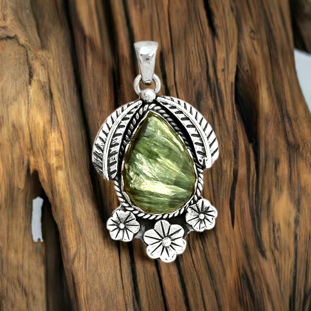 Seraphinite Gemstone Pendants In 925 Fine Silver Jewelry 925SP091-3