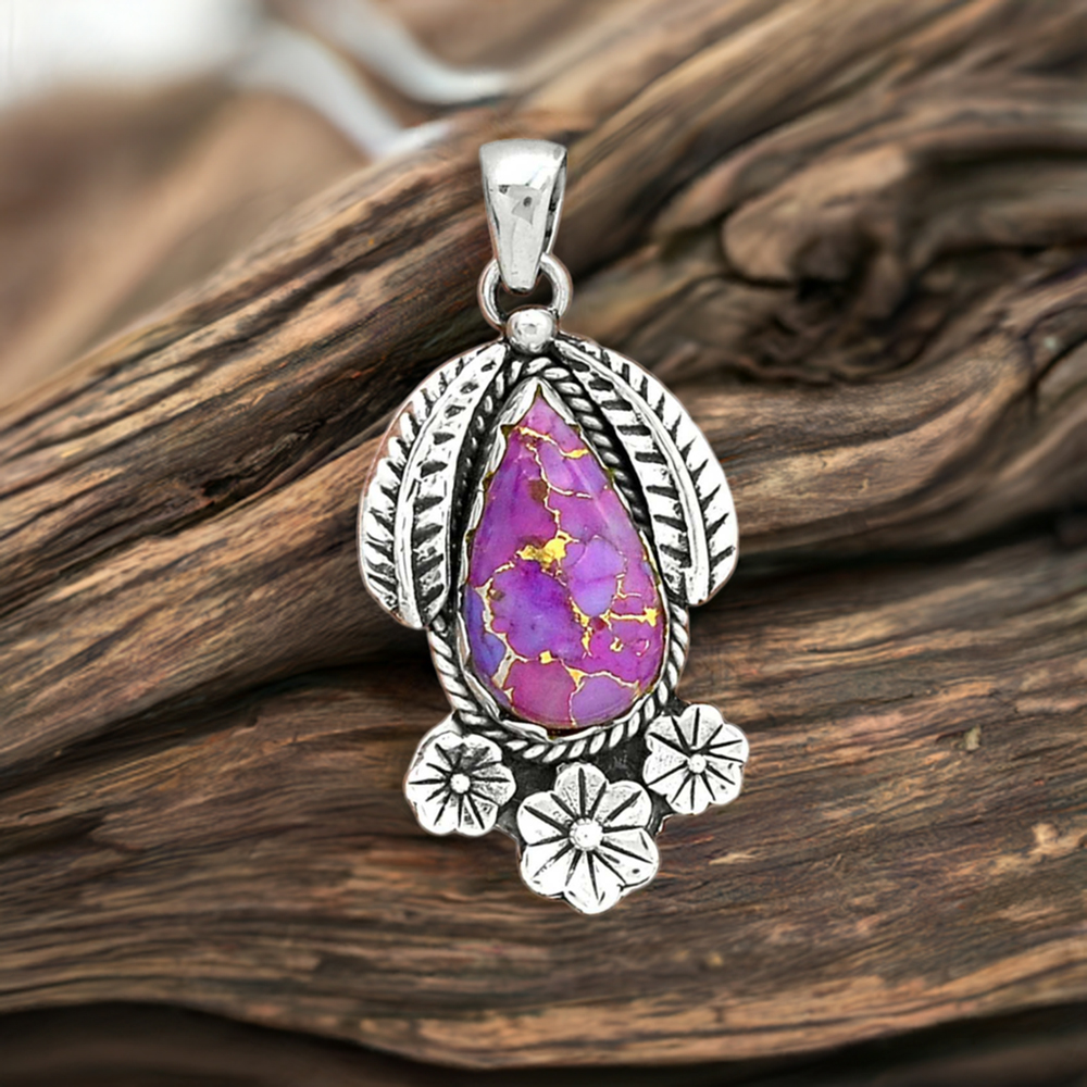 Purple Turquoise Gemstone Handmade Pendants In 925 Sterling Silver Jewelry 925SP091-9