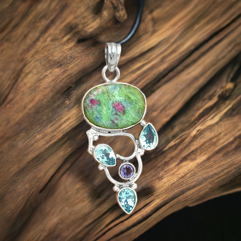 Multi Gemstone Pendants In Fine Sterling Silver Jewelry 925SP092-1
