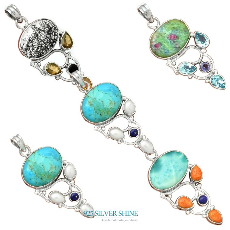 Multi Gemstone Pendants In Fine Sterling Silver Jewelry 925SP092-1_4
