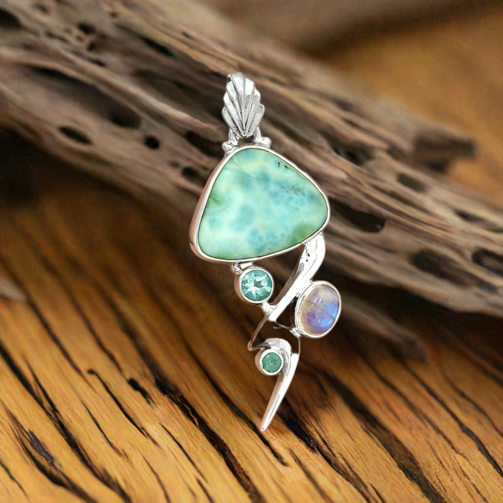 Multi Gemstone Pendants In Fine Sterling Silver Jewelry 925SP093-1