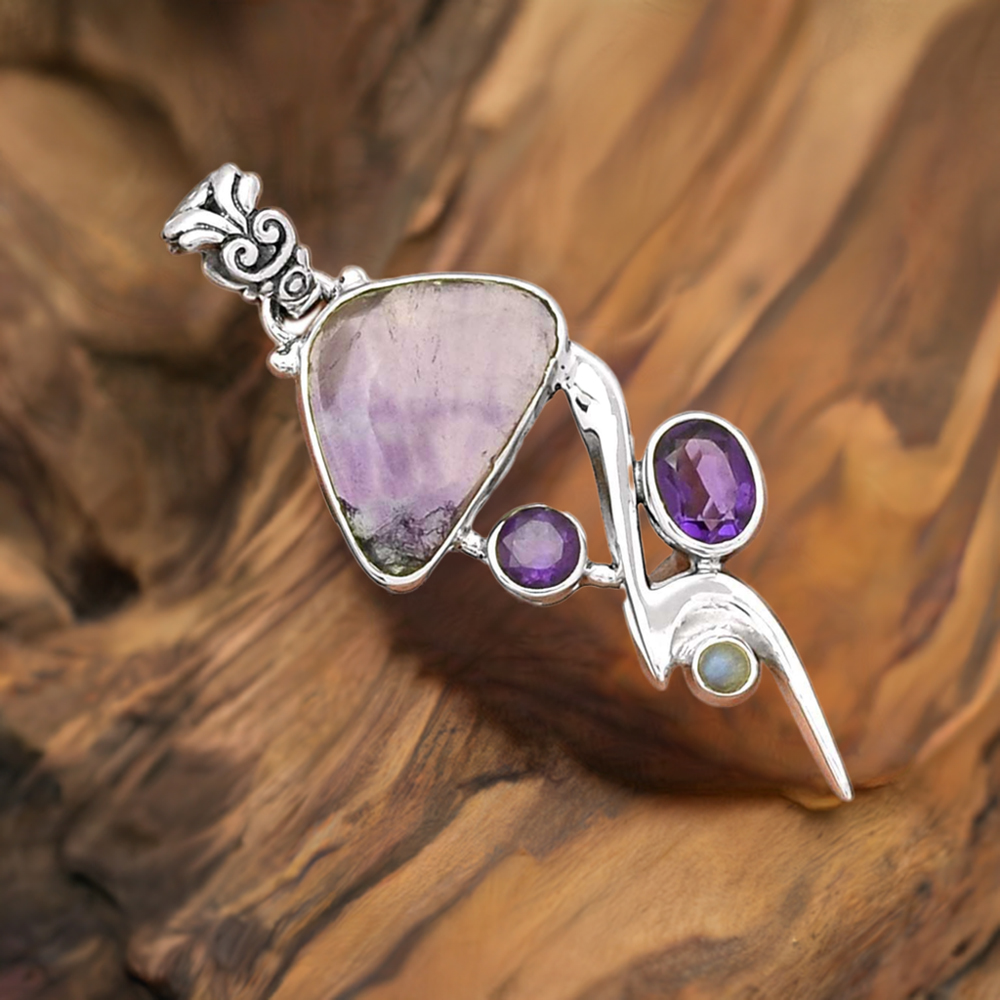 Multi Gemstone Pendants In 925 Solid Silver Jewelry 925SP093-2