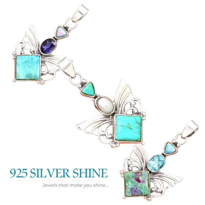Multi Gemstone Pendants In 925 Solid Silver Jewelry 925SP093-2_4