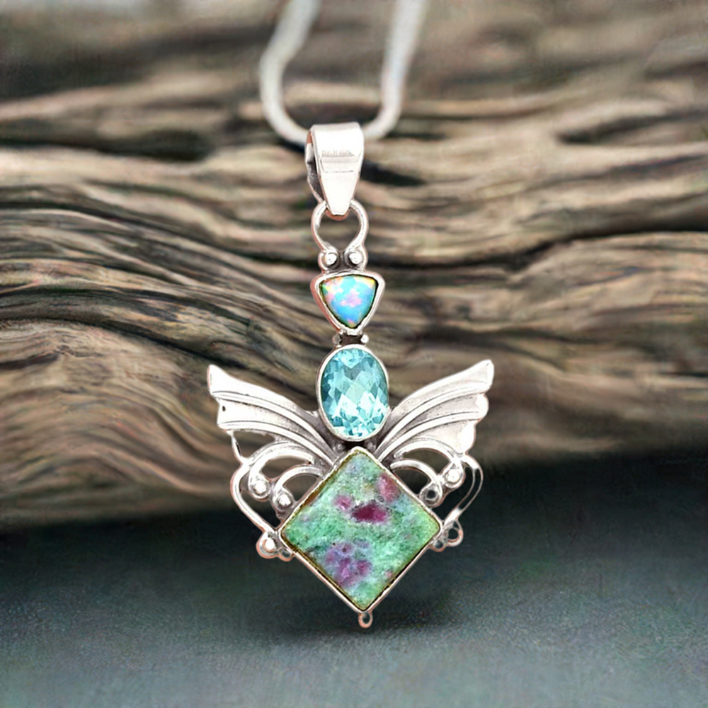 925 Sterling Silver Handmade Pendants In Multi Gemstone Jewelry 925SP094-2