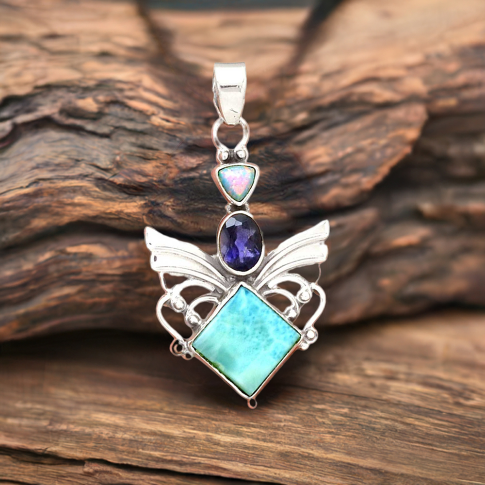 Solid Sterling Silver Pendants In Multi Gemstone Jewelry 925SP094-3