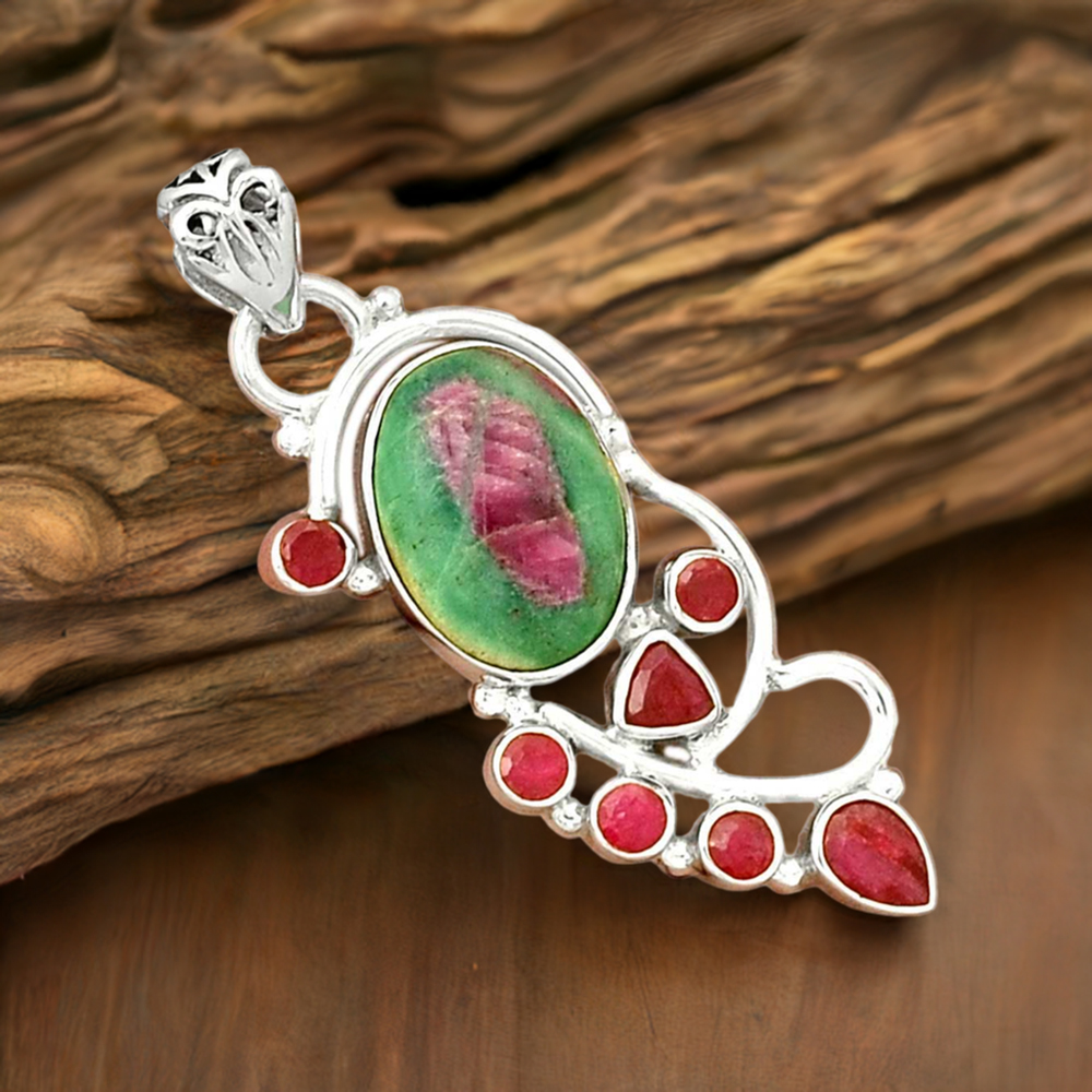 Fine Sterling Silver Pendants In Multi Gemstone Jewelry 925SP095-1