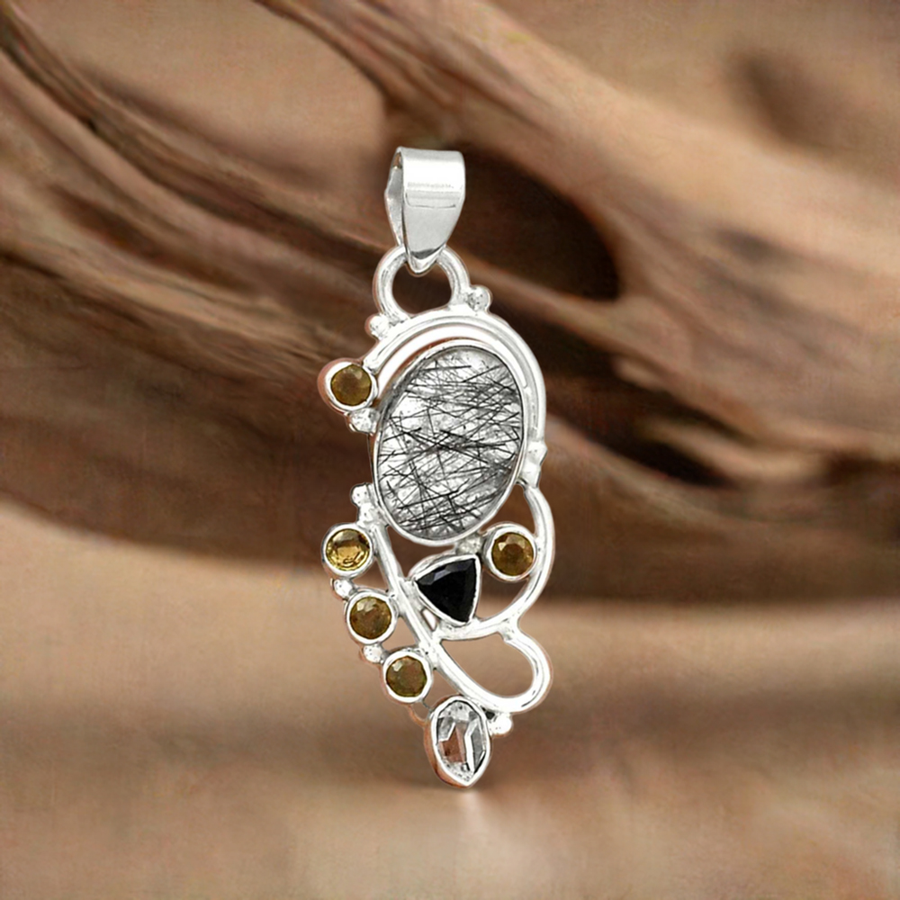 925 Solid Silver Pendants In Multi Gemstone Jewelry 925SP095-2