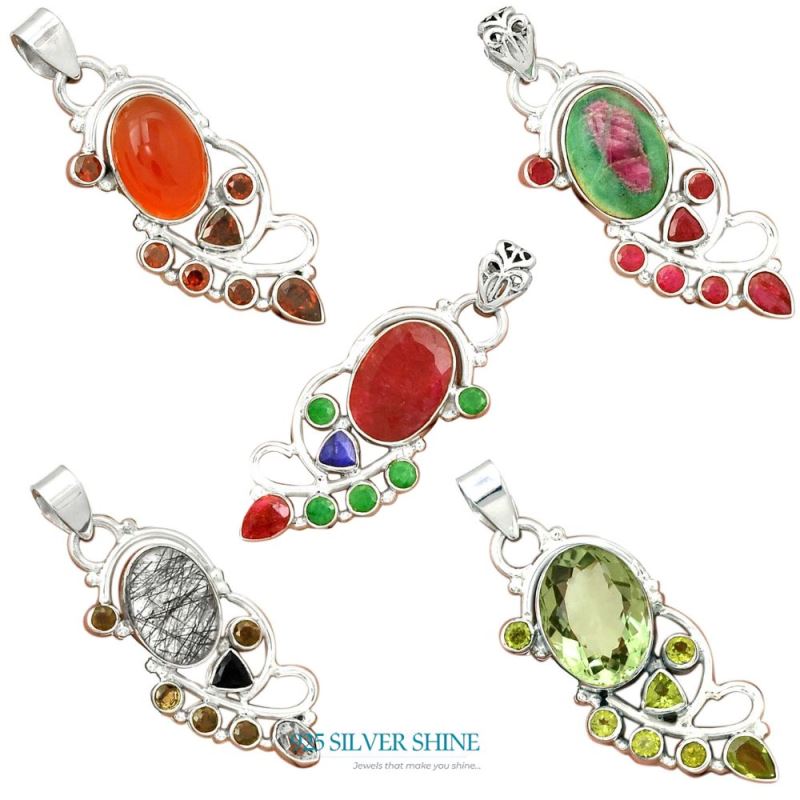 925 Solid Silver Pendants In Multi Gemstone Jewelry 925SP095-2_4
