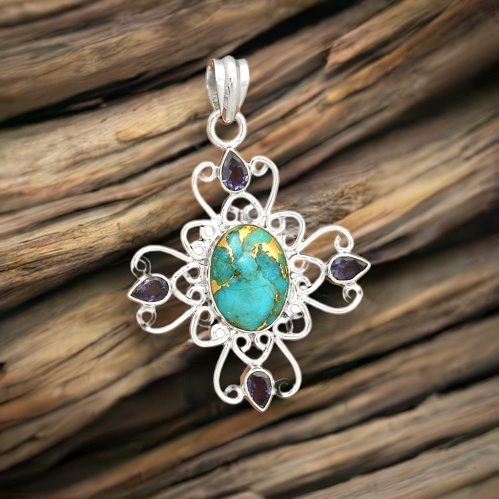 Fine Sterling Silver Pendants In Multi Gemstone Jewelry 925SP096-1