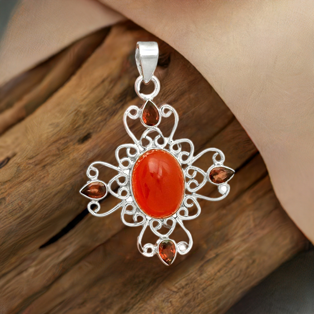 925 Sterling Silver Handmade Pendants In Multi Gemstone Jewelry 925SP097-1