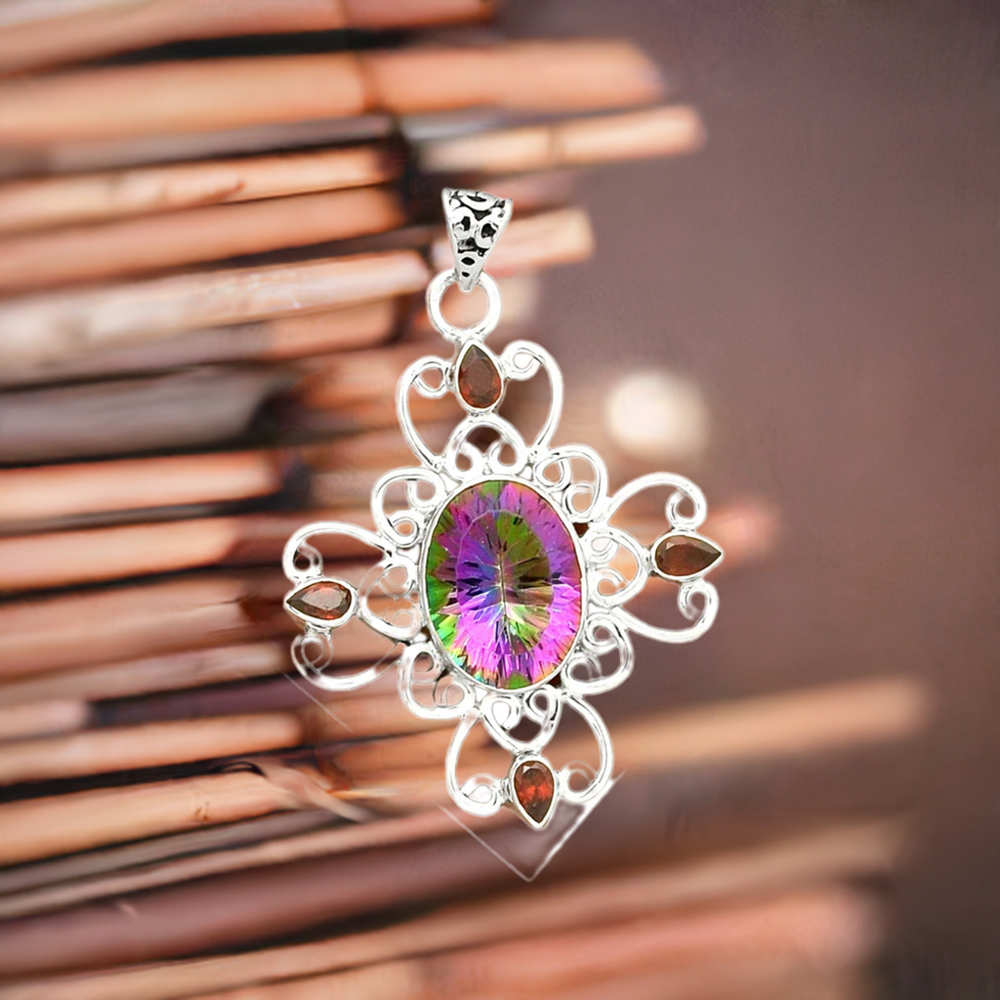 Fine Sterling Silver Pendants In Multi Gemstone Jewelry 925SP097-13