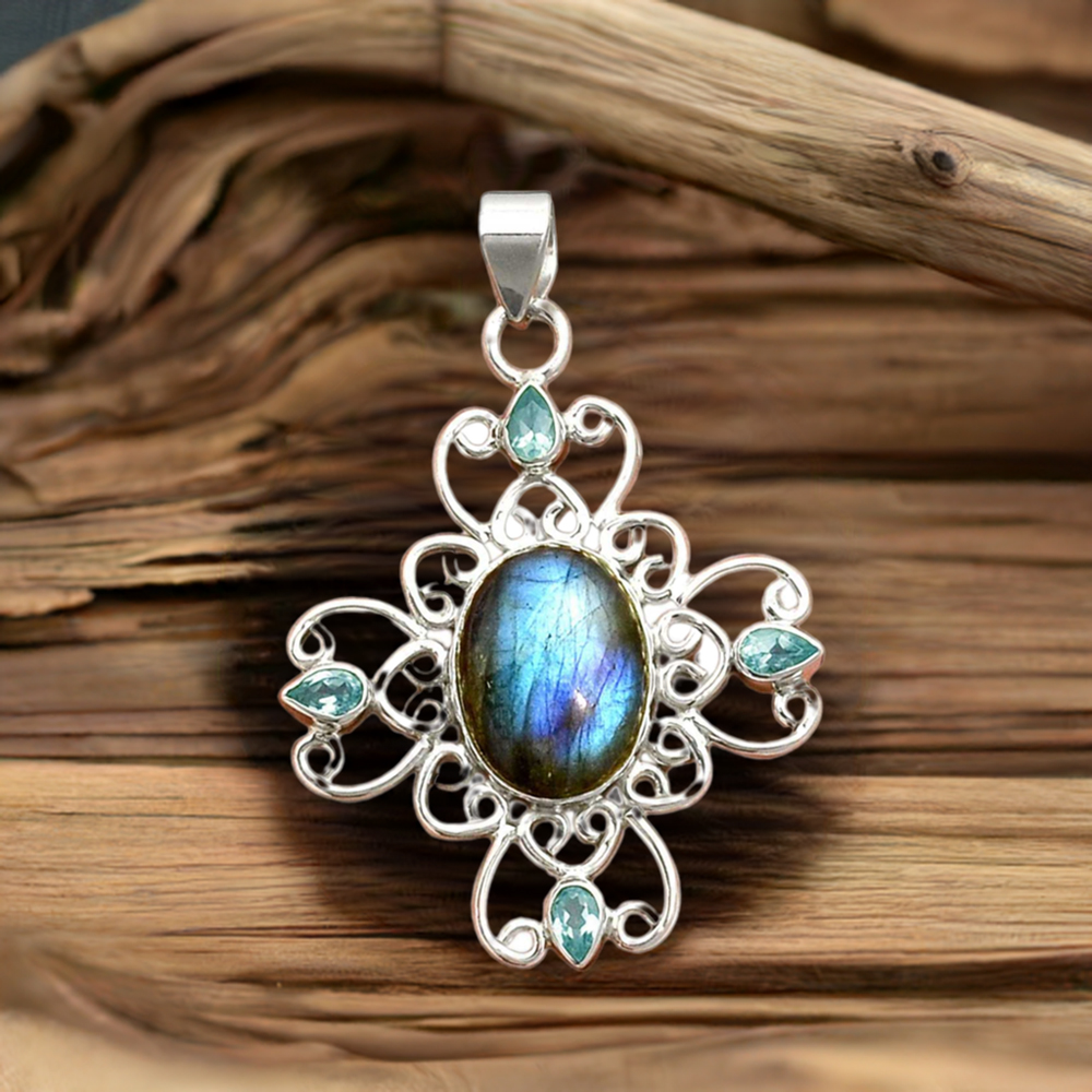 925 Solid Silver Pendants In Multi Gemstone Jewelry 925SP097-4