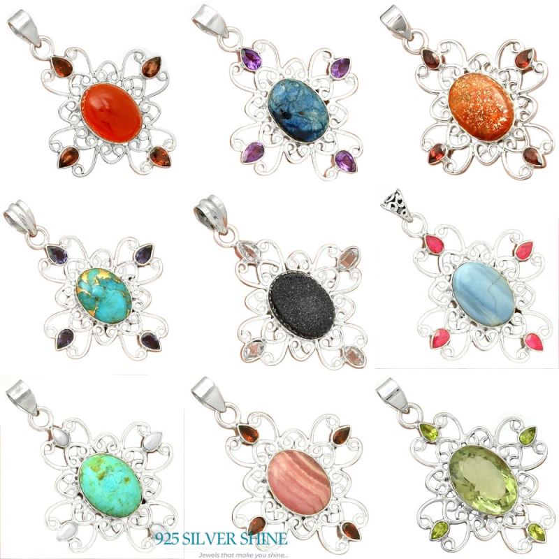 925 Solid Silver Pendants In Multi Gemstone Jewelry 925SP097-4_4