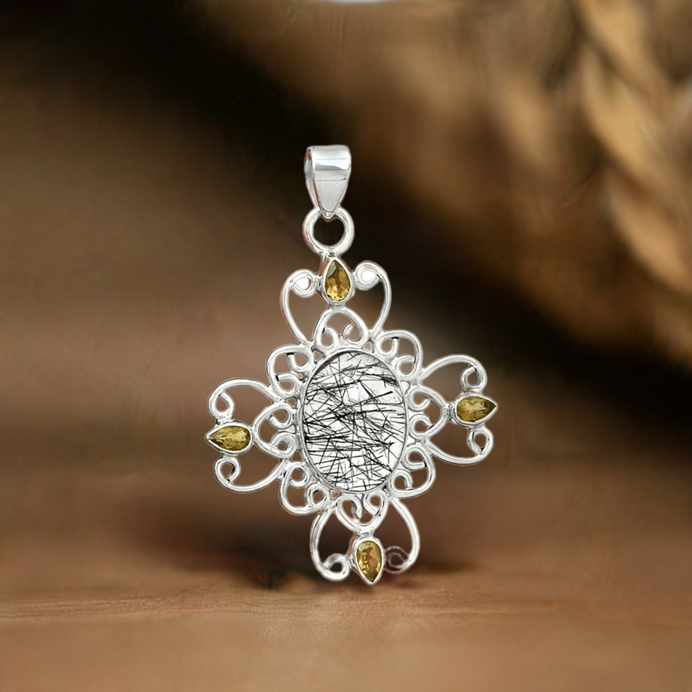 Solid Sterling Silver Handmade Pendants In Multi Gemstone Jewelry 925SP097-7