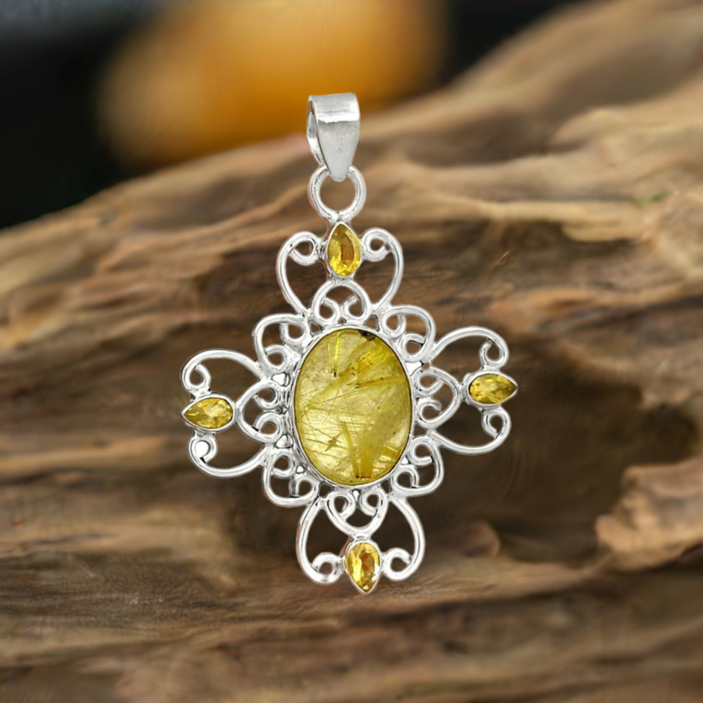 Fine Sterling Silver Pendants In Multi Gemstone Jewelry 925SP097-8