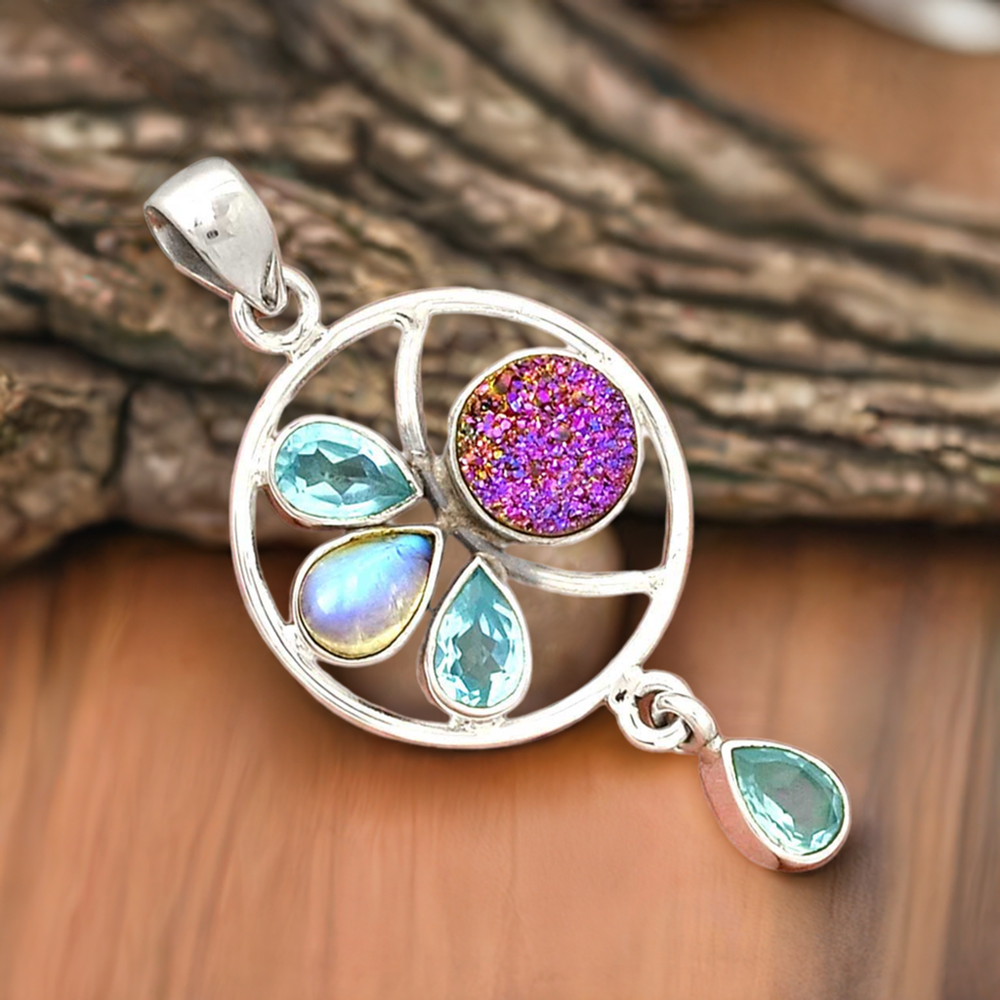 925 Fine Silver Pendants In Multi Gemstone Jewelry 925SP098-1