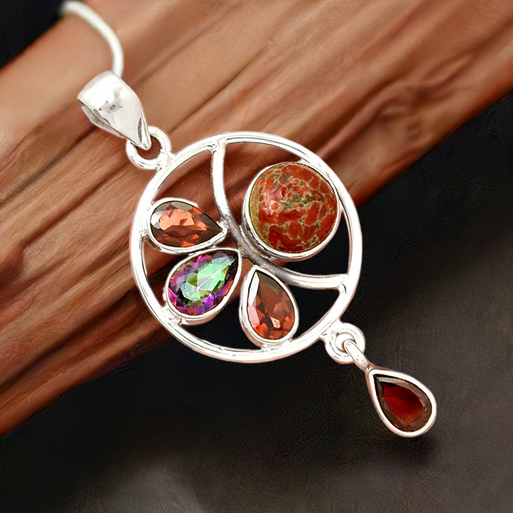 Multi Gemstone Pendants In Solid Sterling Silver Jewelry 925SP098-3