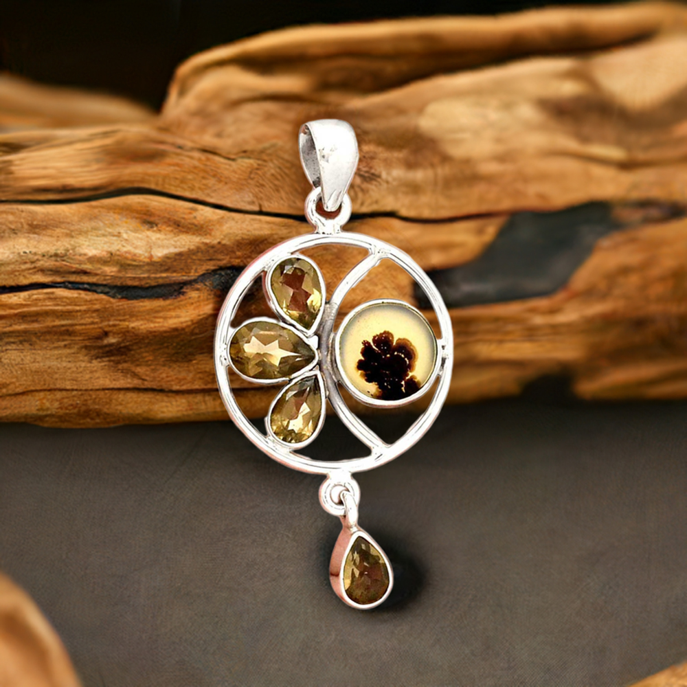 Multi Gemstone Pendants In Fine Sterling Silver Jewelry 925SP098-4