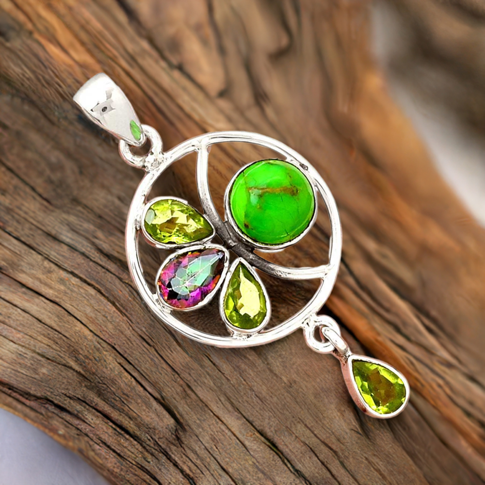 Multi Gemstone Pendants In 925 Solid Silver Jewelry 925SP098-5