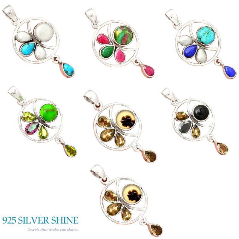 Multi Gemstone Pendants In 925 Solid Silver Jewelry 925SP098-5_4