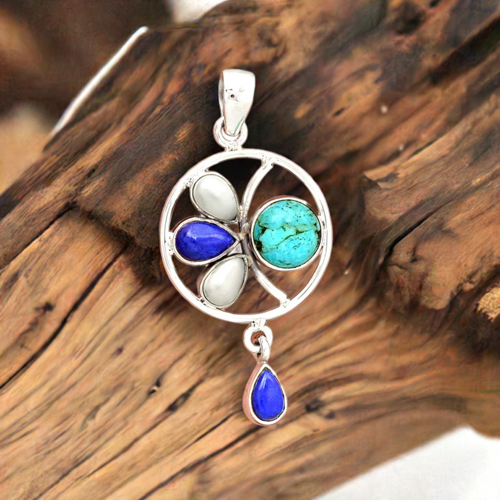 Multi Gemstone Pendants In 925 Fine Silver Jewelry 925SP098-6