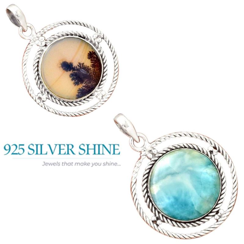 Larimar Gemstone Pendants In Fine Sterling Silver Jewelry 925SP099-1_3