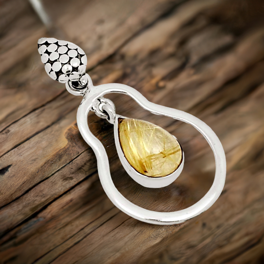 Golden Rutile Gemstone Handmade Pendants In Solid Sterling Silver Jewelry 925SP101-1