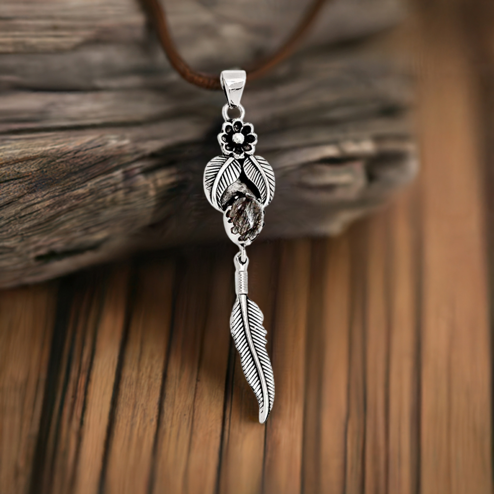 Black Rutile Gemstone Pendants In 925 Fine Silver Jewelry 925SP104-1