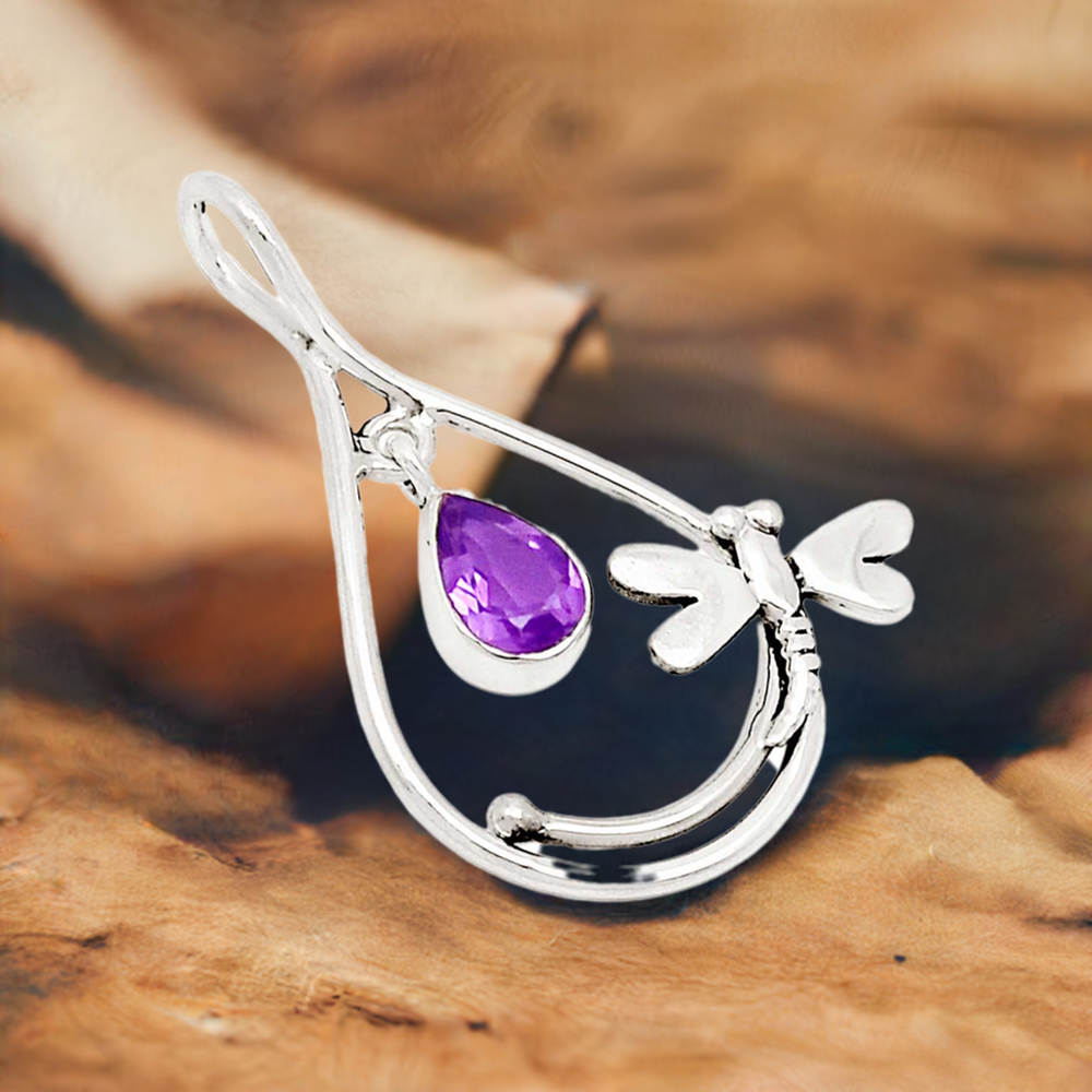 Fine Sterling Silver Pendants In Amethyst Gemstone Jewelry 925SP105-6