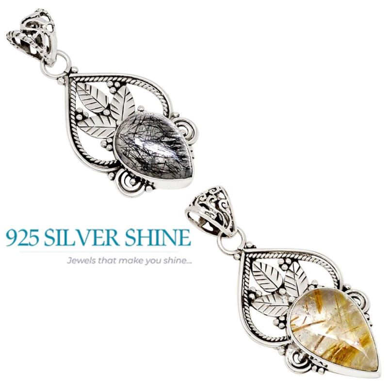 925 Solid Silver Pendants In Golden Rutile Gemstone Jewelry 925SP107-2_3