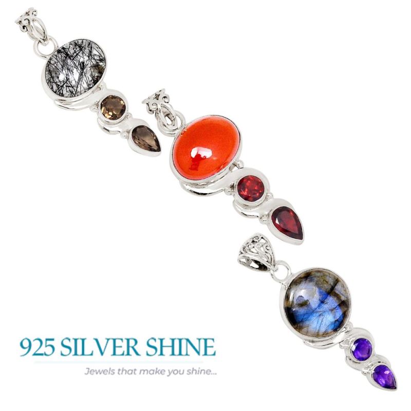 925 Sterling Silver Handmade Pendants In Multi Gemstone Jewelry 925SP108-2_3