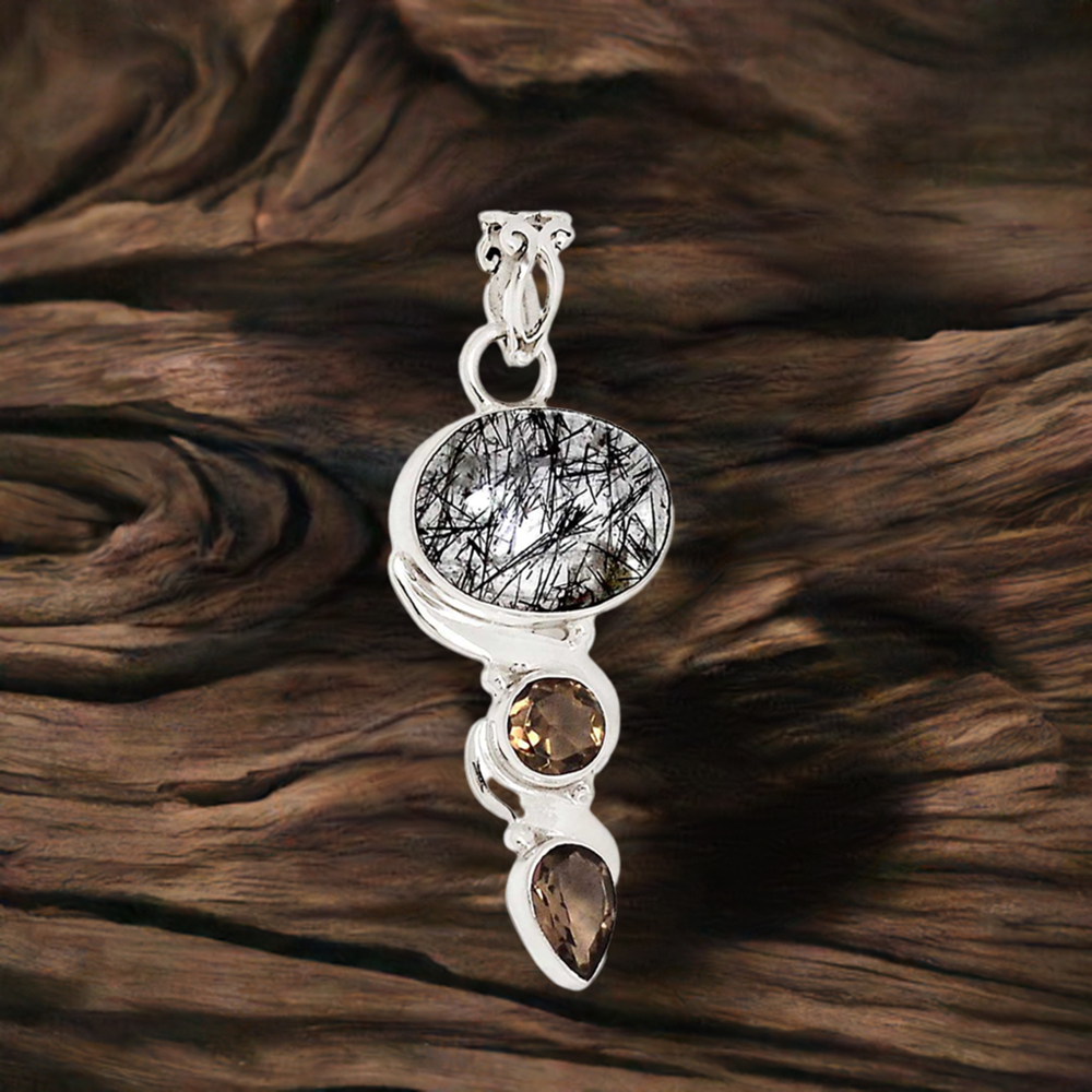 Solid Sterling Silver Handmade Pendants In Multi Gemstone Jewelry 925SP108-3