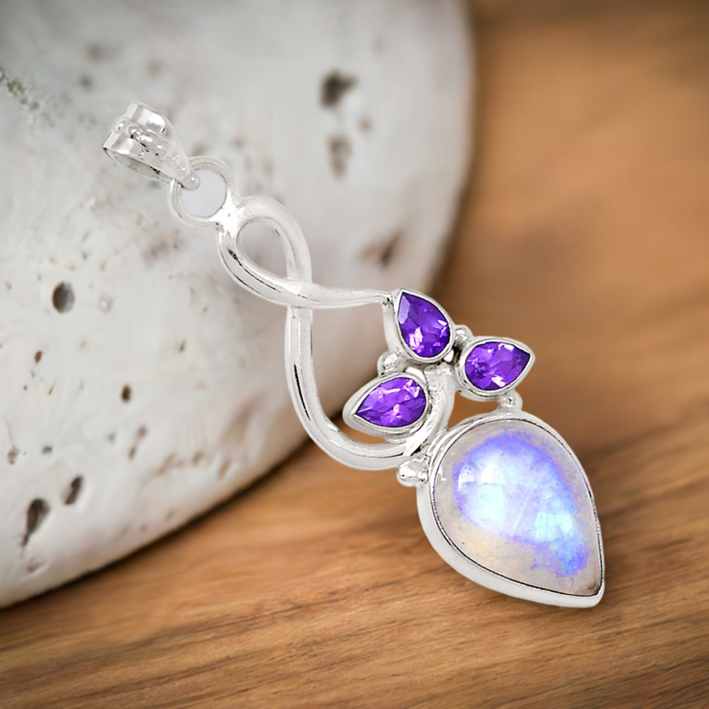 Fine Sterling Silver Pendants In Multi Gemstone Jewelry 925SP109-1