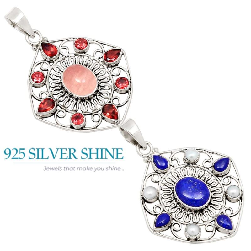 925 Fine Silver Pendants In Multi Gemstone Jewelry 925SP110-1_3