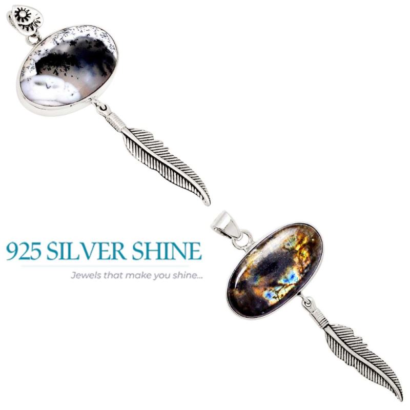 Solid Sterling Silver Handmade Pendants In Labradorite Gemstone Jewelry 925SP111-1_3