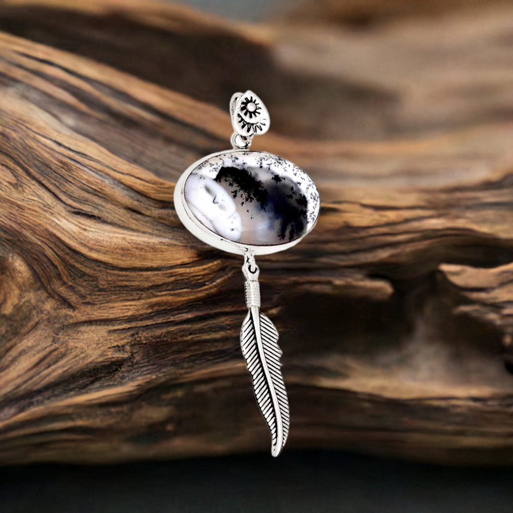 Fine Sterling Silver Pendants In Dendrite Gemstone Jewelry 925SP111-2