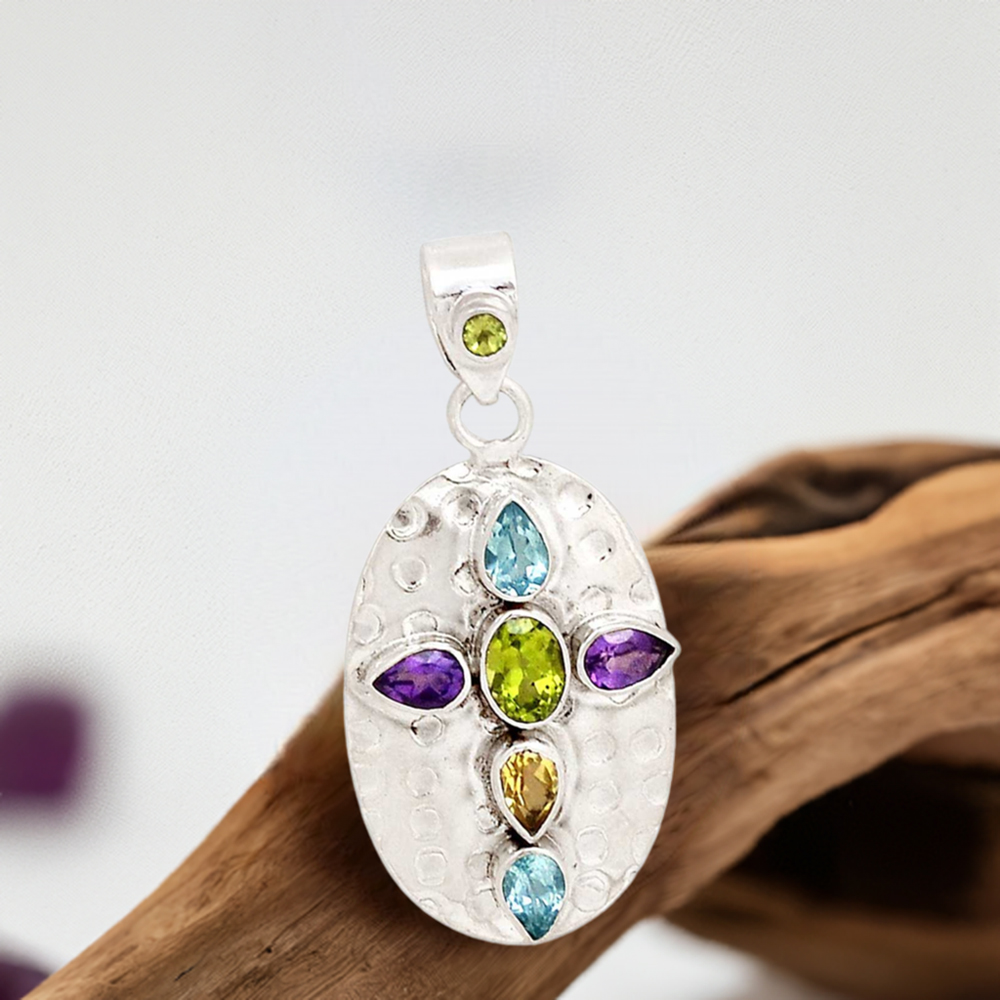 925 Fine Silver Pendants In Multi Gemstone Jewelry 925SP112-2