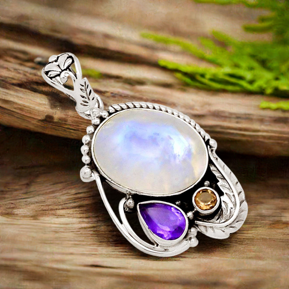 925 Sterling Silver Handmade Pendants In Multi Gemstone Jewelry 925SP113-1