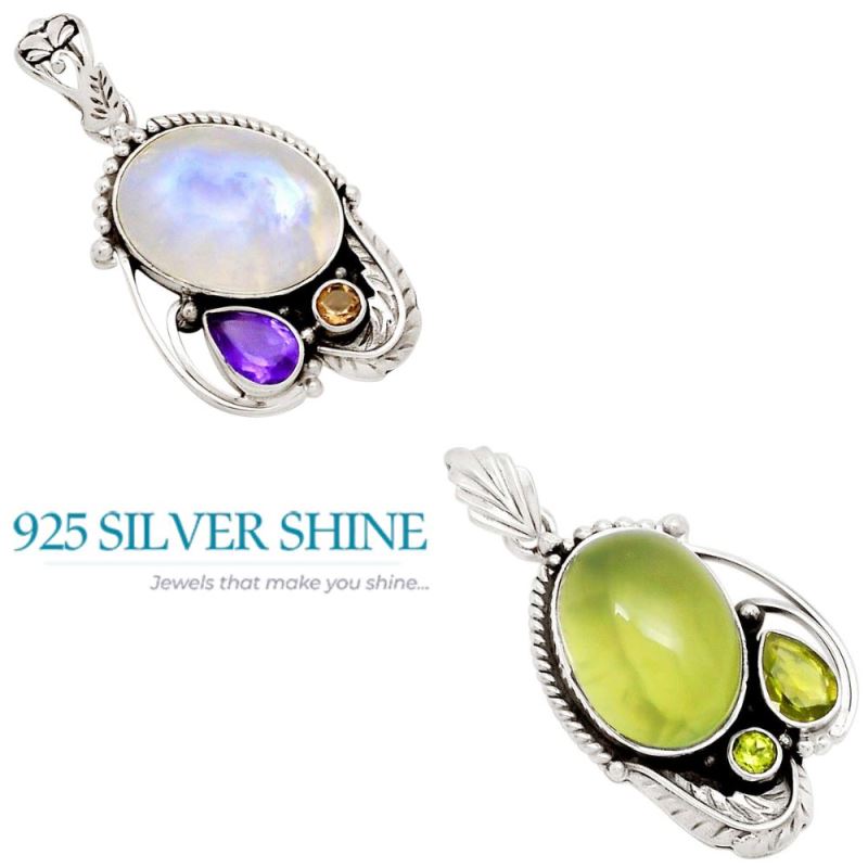 925 Sterling Silver Handmade Pendants In Multi Gemstone Jewelry 925SP113-1_3
