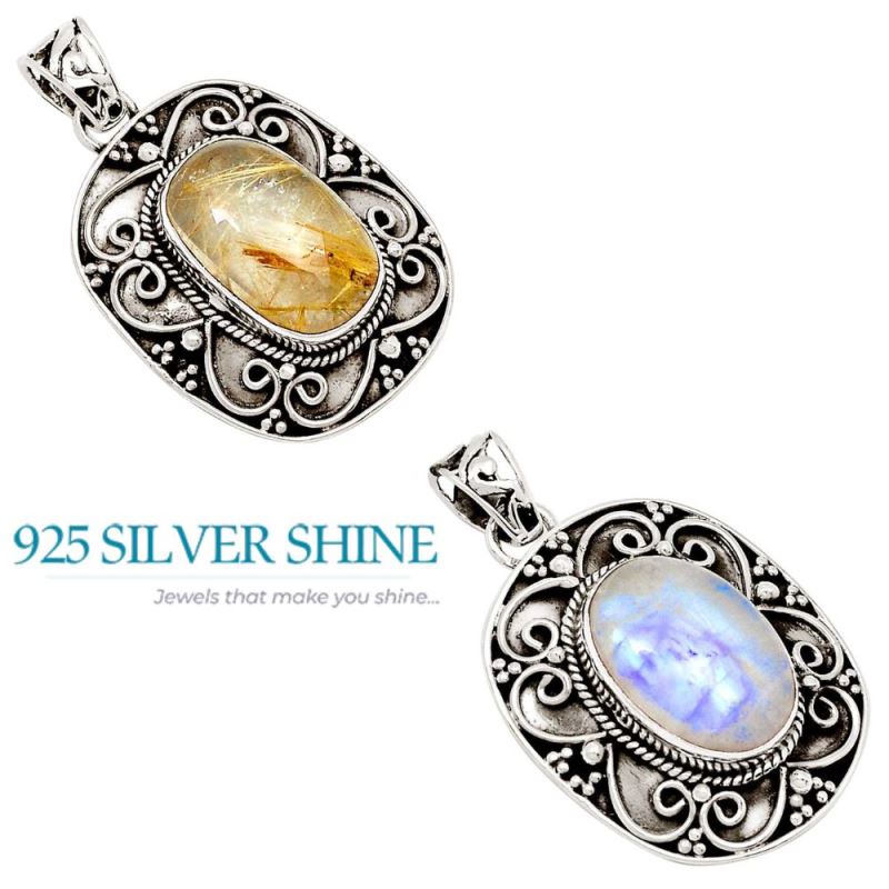 Golden Rutile Gemstone Pendants In Solid Sterling Silver Jewelry 925SP115-2_3