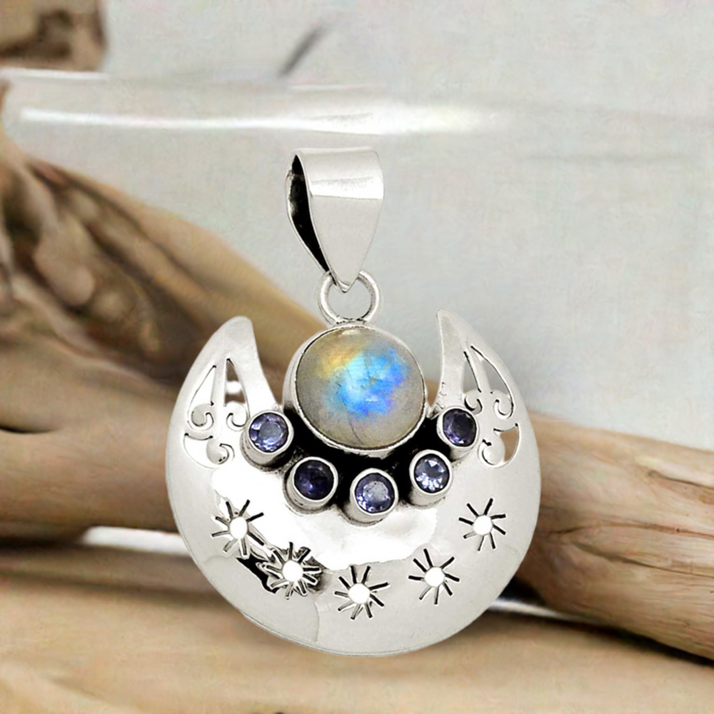 Multi Gemstone Handmade Pendants In Solid Sterling Silver Jewelry 925SP117-2