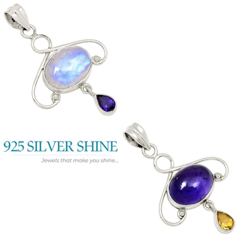 Multi Gemstone Pendants In Fine Sterling Silver Jewelry 925SP118-1_3