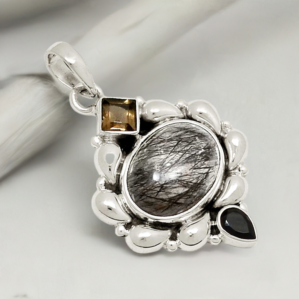 Multi Gemstone Pendants In 925 Fine Silver Jewelry 925SP119-1