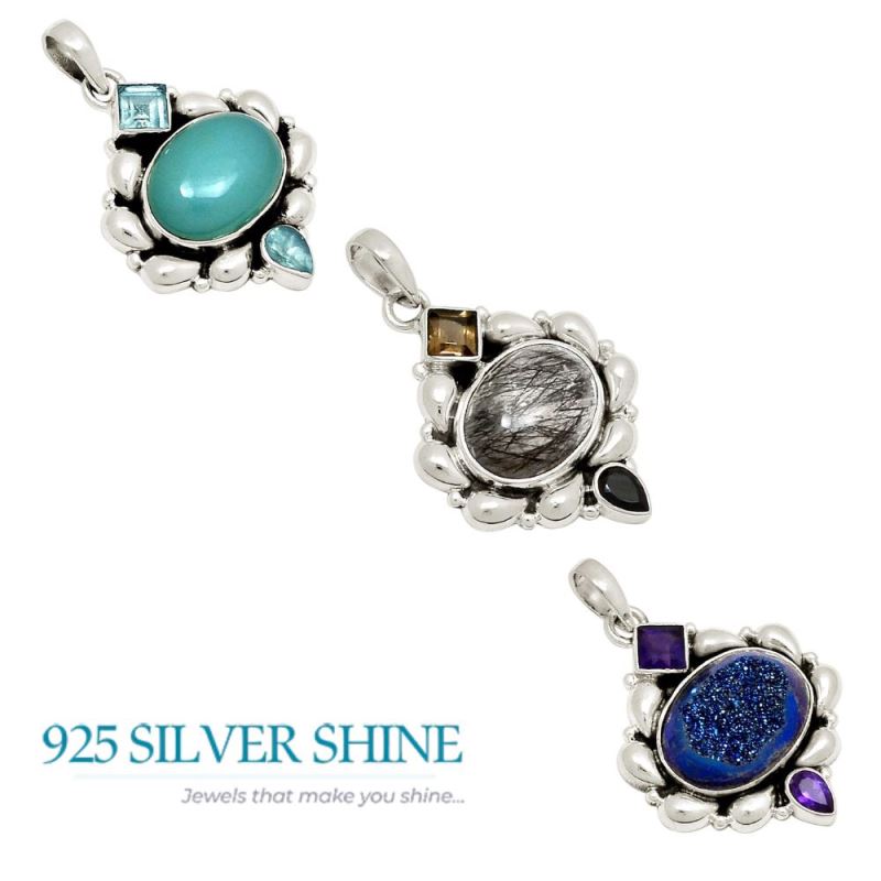Multi Gemstone Pendants In 925 Fine Silver Jewelry 925SP119-1_3