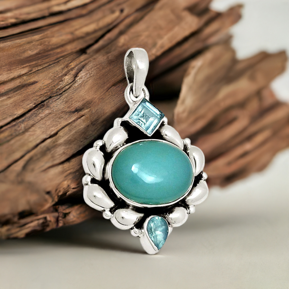 Multi Gemstone Handmade Pendants In Solid Sterling Silver Jewelry 925SP119-3